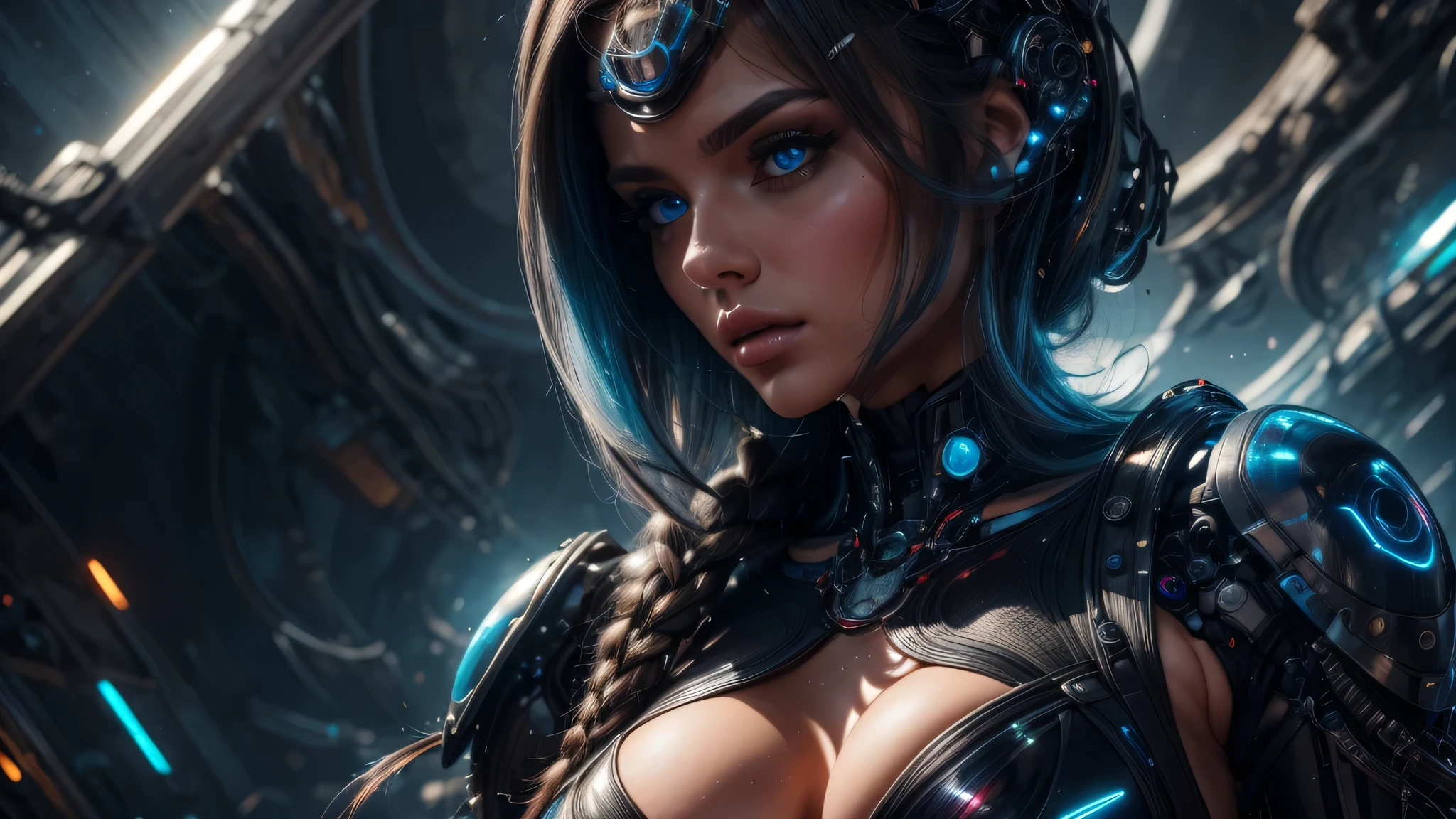 (左目にEye patchをした:1.7)Beautiful Young Female Space Pirate Captain、Eye patch、Dreadlocks、Large Breasts、Spaceship、Barrel、Spaceport、arms、gun、knife、sword、Sensual pose、Provocative pose、Full Body Shot、(Highest quality、4k、8k、High resolution、masterpiece:1.2)、Super detailed、(Real、Photorealistic、Photorealistic:1.37)、Cinematic lighting、Dramatic lighting、Bright colors、Very detailed、SF、cyber punk、Digital Art、mynatalee woman