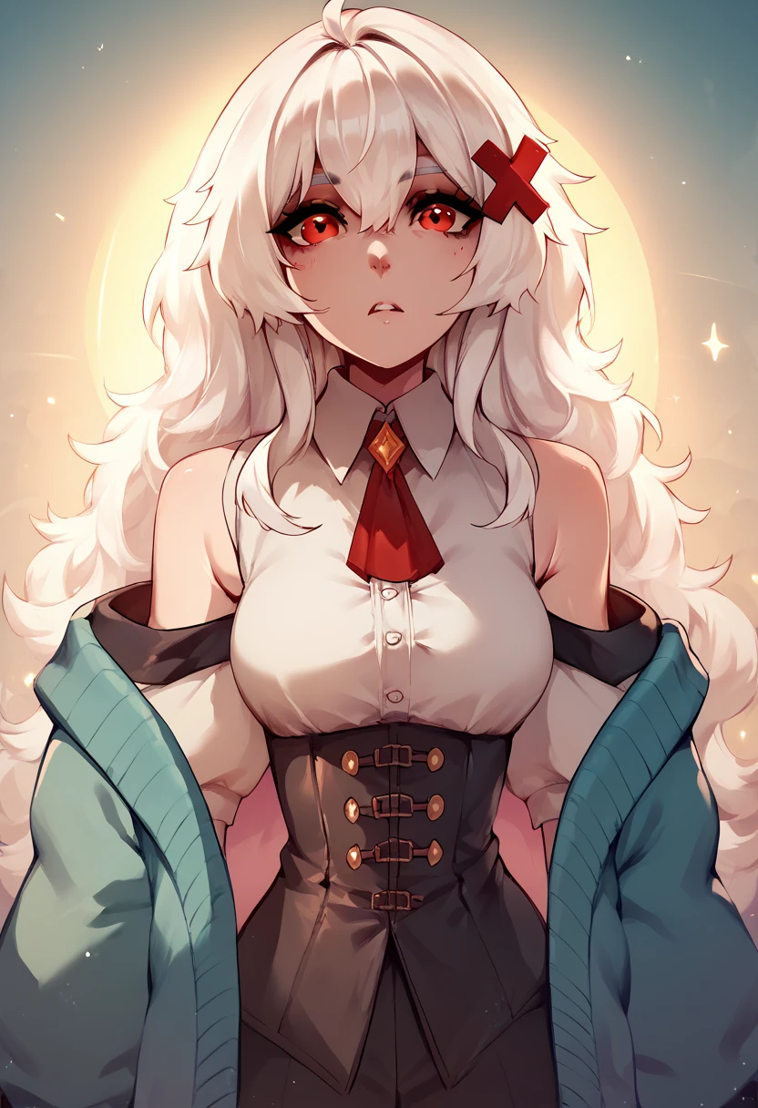 Erispheria, white hair, red eyes, merustyle