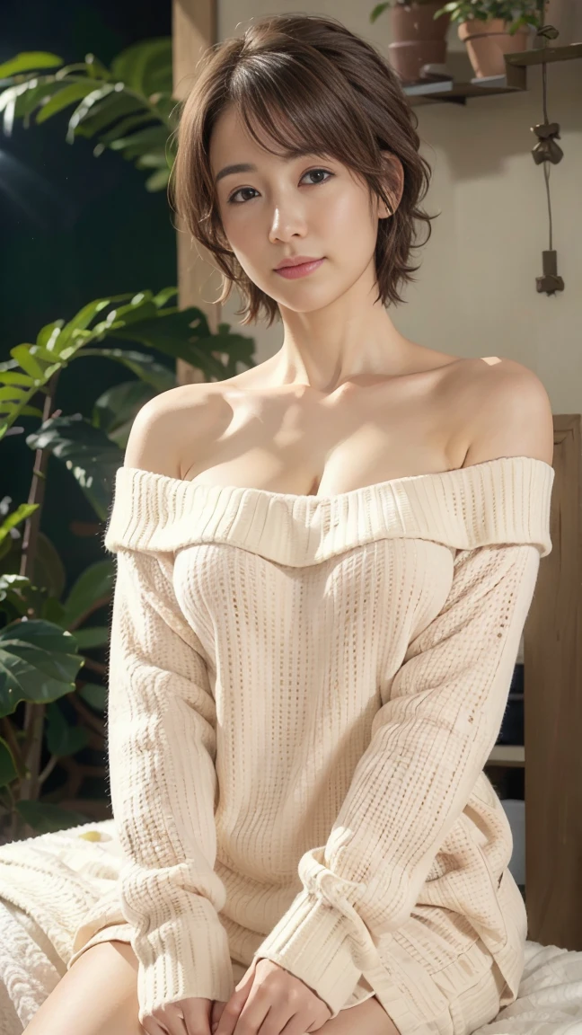 masterpiece, super realistic picture quality, (1 rapariga), (infp young woman), A Chinese girl, (Ripe face), Clean face, Lifelike face, (face perfect), Shy face, Fair skin, sit on sofa, long slender legs, (curls), short cut hair, brown haired, I put my hands on my knees, suspenders, no-bra, no-pantie, (( Minora)), With pubic hair, white knit sweater dress, HD image quality, Realistic image quality, realperson, Slim legs, Ultra HD Rendering, acurate, high-detail, RAWE Ultra Detail, a picture, absurderes, cinematic photography, Textured skin, hightquality, hight resolution, 8K、(sexual excitement:2.0)、masturbation、eye closed、Mouth open