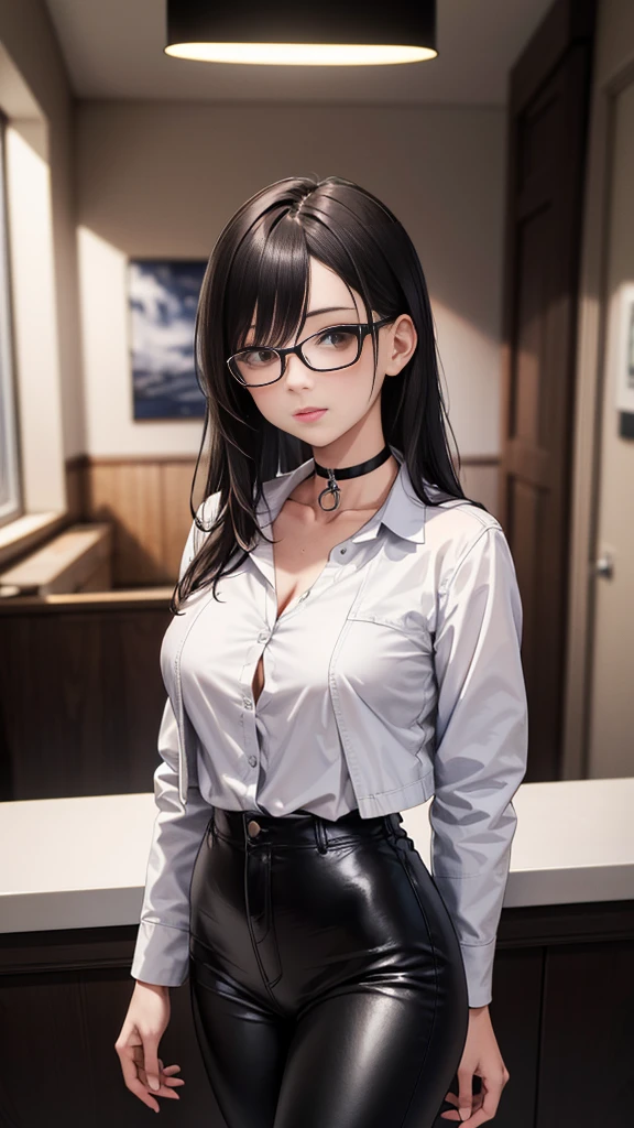 (masutepiece:1.5), (the Extremely Detailed CG Unity 8K Wallpapers:1.5),(Realistic,Photorealsitic,hyper realisitic:1.5),(Curve,Model,glamor:1.5),Beautiful breasts,Farbe_aberration,beautiful detailed shadow,Beautiful eyes,Beautiful body,Beautiful skin,beautifull hands,(cowboys_shot:1.4),(Seductive smile:1.4),(NSFW),(Sit and cross your legs:1.4),(kneeling on the floor:1.3),(black thighhighs:1.4),Black panties,lace-trim,an lingerie,lace trimmed legwear,Black lace:1.5,
(Best Quality:1.5), High quality shadows, Beautiful detailed, Beautiful face, Detailed eyes, depth of fields, hight resolution, Best Shadow, Best Illumination, 1girll, view the viewer, Black hair, Blunt bangs, Long hair, Dark blue eyes, Shy, Large breasts, Miniskirt, Blouse, Blazer, pump, Office Lady, Glasses,cleavage