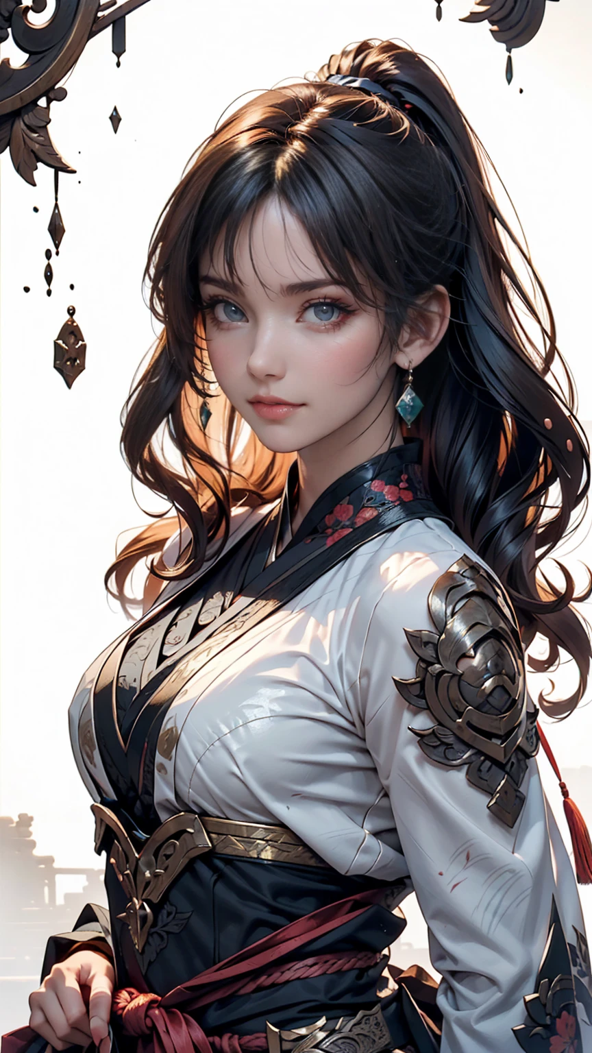 (masterpiece:1.3, Highest quality, Ultra-high resolution, Very detailed), (Realistic, photoRealistic:1.4), Perfect lighting, colorful, Written boundary depth, Browsing Caution, Surrealism,Beautiful detailsまでこだわった髪, Beautifully detailed face、Beautiful details, Perfect Face, Perfect Anatomy, Long necked supermodel,((Skinny 1.3)),Looking into the camera,(Perfect Anatomy),((beautiful girl:1.1)),(( Large Breasts: 1.3 )),(Medium Hair:1.2, Wavy Hair:1.2, Black Hair) ,Dainty facial structure、With fox ears on the head、It has a fox's tail on its butt.、Sengoku period、battlefield、battle、Female Samurai、Maid、armor、Battle attire、Japanese sword、Sword in both hands、nine tailed fox、Old Townscape、Old Japan、Sunset