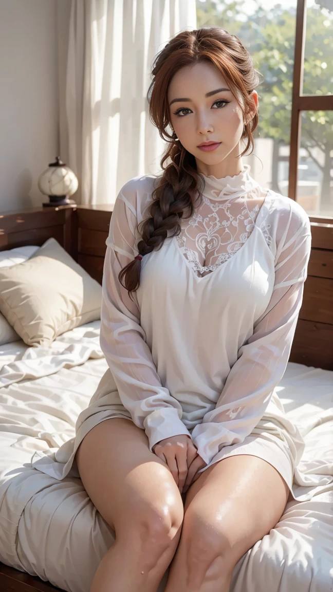 Indian woman is a beautiful woman, elegant and charming, good facial features.Attracted everyone&#39;s concern.  Wearing beautiful pajamas, sit on a bed.intoxicate.  She is a charming and dazzling scenery.  In her eyes, Just fleeting，Can hide her stunning appearance.
