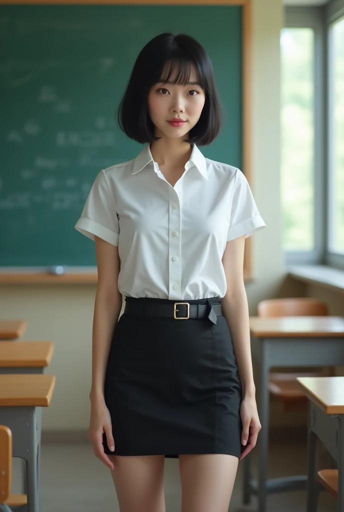 (1 MILF lower body:1.9), (From the bottom up), staring at viewer, masterpiece, vibrant colors, shadows, classroom setting, effeminine, (morden long sleeve teacher shirt:1.6), slim waist, huge hips, wide hips, large butt, mature lady, pale, mature female teacher,legs are open,Sit,focuses on the lower body,high heel,(((Very MILF leg shape))),(gigantic hip:1.5), (ultra cute Japanese-Chinese hermaphrodite MILF idol face:1.4), (Heavy Chinese traditional makeup:1.5), ((35 years old)), masterpiece, best quality, (Hazy:1.4),(Elongated ultra-small monolid eyes), (flat bangs:1.8), ((ultra-plump fat body)), ((hime cut hair style)), ((long mature haired)), ((ultra-huge breasts)),((The face of a 45 year old mature woman)), long hair,Non-ethnic costumes,long skirt