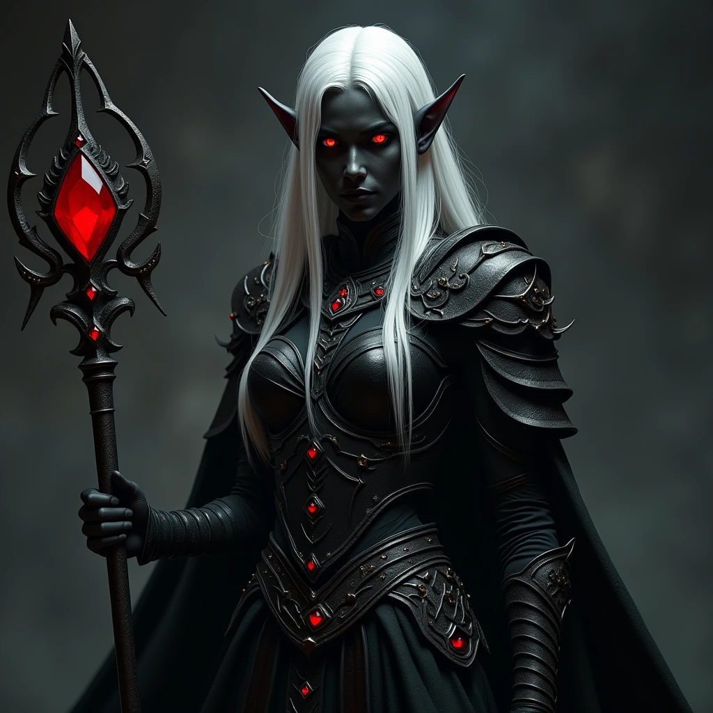 drow, female, pointy ears, solo, elf, navel, hood, colored skin, midriff, looking at viewer, long hair, cloak, dark elf, breasts, white hair, hood up, cape, medium breasts, hooded cloak, belt, pouch, red eyes, grey skin, orange eyes, upper body, weapon, glowing eyes, lips, ((masterpiece, best quality)), art by greg rutkowski, vamptech, blood, vampiric ,scifi, ,scholar , scroll, 1boy,long hair, blue skin,white hair, red eyes, <lora:drow_offset:0.8> <lora:VampiricTech-20:0.8>