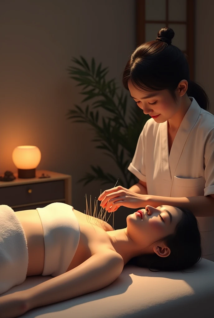 Acupuncture as a treatment method in Oriental medicine, moxibustion, We realistically draw the interior of an oriental medicine hospital using cupping techniques.