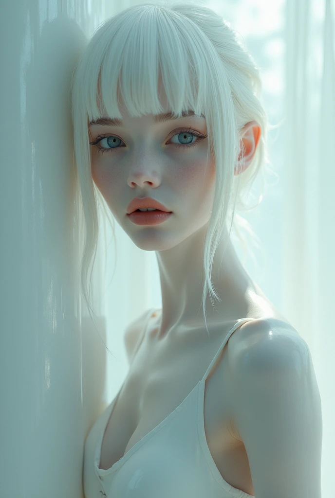 1 beautiful albino woman. extremely slender, with freckles, symmetrical body, fully body, (Ultra Mega Realistic Image), perfect symmetry, vibrant and clear, dynamic view, high level of detail and definition, 1200 PPI - Photographic resolution with greater color realism, hyperrealisti, high fidelity, cinematic, Image resolution in High Quality 8K UHD,