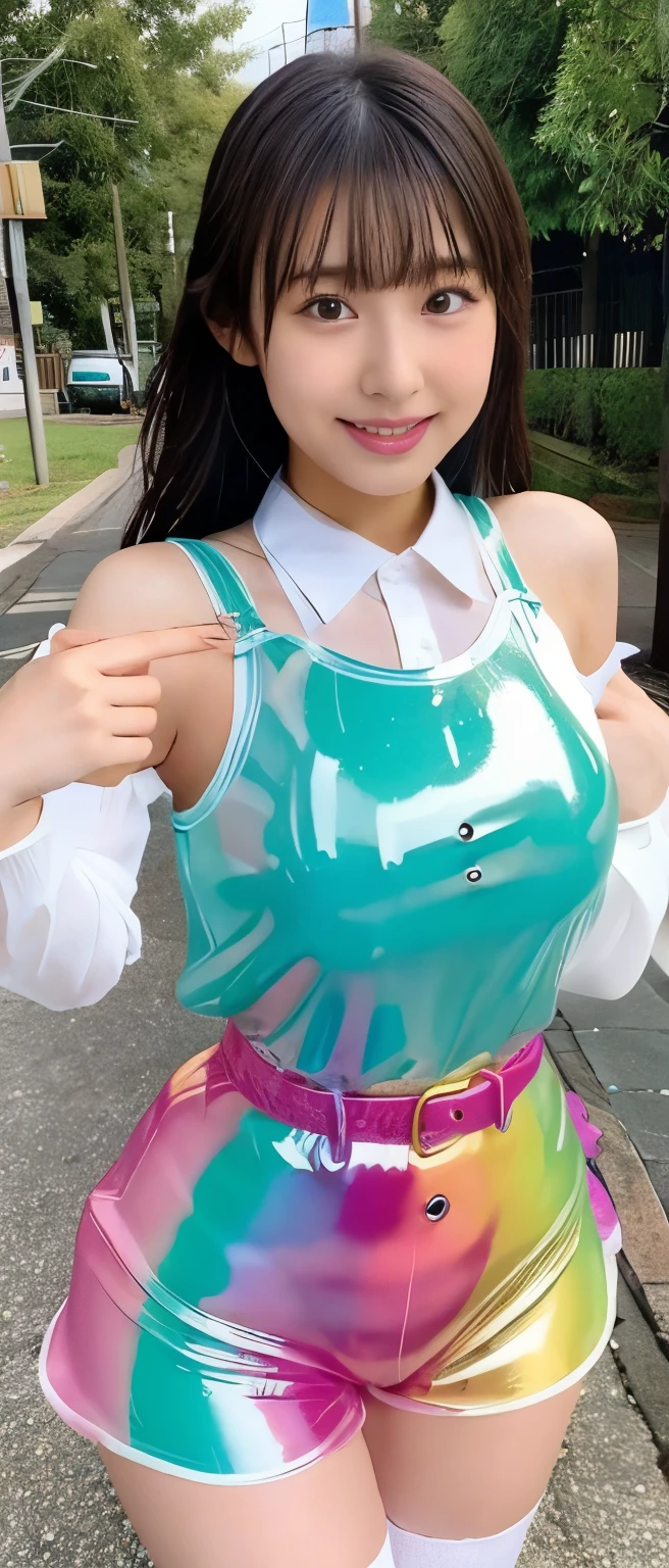 Powerful idol covered in slime、whole body、good style、、、、、Magma slime covered shorts costume、Full of slime、、Slime Hair