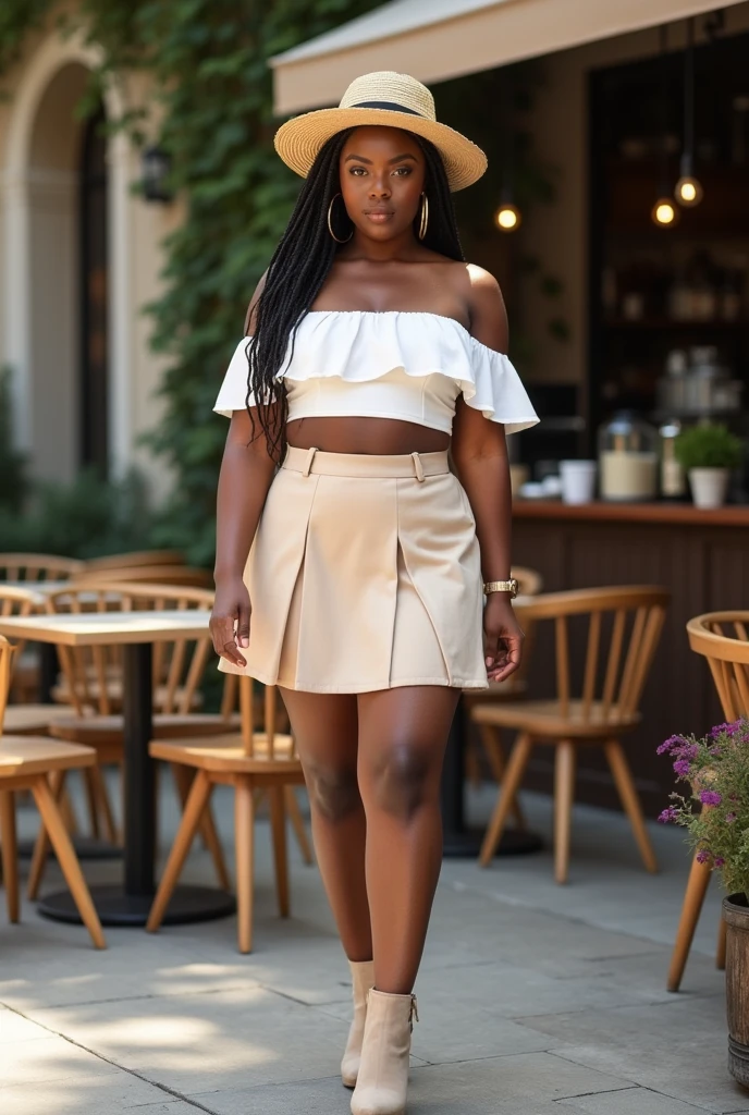 ((Best resolution)), ((high quality:1.2)), depth of field, work of art, 8k, extremely detailed, ((natural soft light, organic details)), ((High detail:1.2)), Solo, Angolan female with 24 years, ((cropped strapless, pencil skirt)), 
