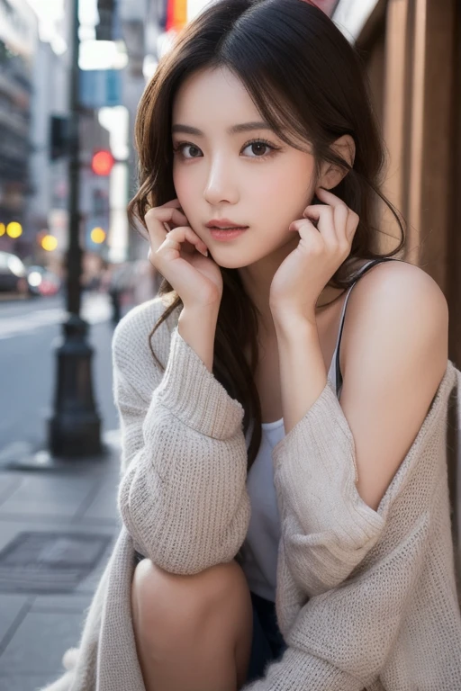 (Top Quality Detail: 1.2), Realistic, 8K UHD, High Definition, (1 Girl: 1.2), Super Detail, High Quality Texture, Intricate Detail, Detail, Very Detail CG, High Quality Shadows, Detail Beautiful Delicate Face, Detail Beautiful Delicate Eyes, Depth of Field, Ray Tracing, 20s, Pretty Kpop Girl, (South Korea: Ulzan Face: 1.1), Slender Face, (ulzzang-6500-v1.1: 0.6), PureErosFace_V1, glow eyes, blush, shiny lips, perfect body, (choker, cleavage, sweater, pantyhose: 1.1), (brown hair, ponytail: 1.1), winter_street, snow_particle, Christmas, squatting cowgirl,, POV, Watch the viewer