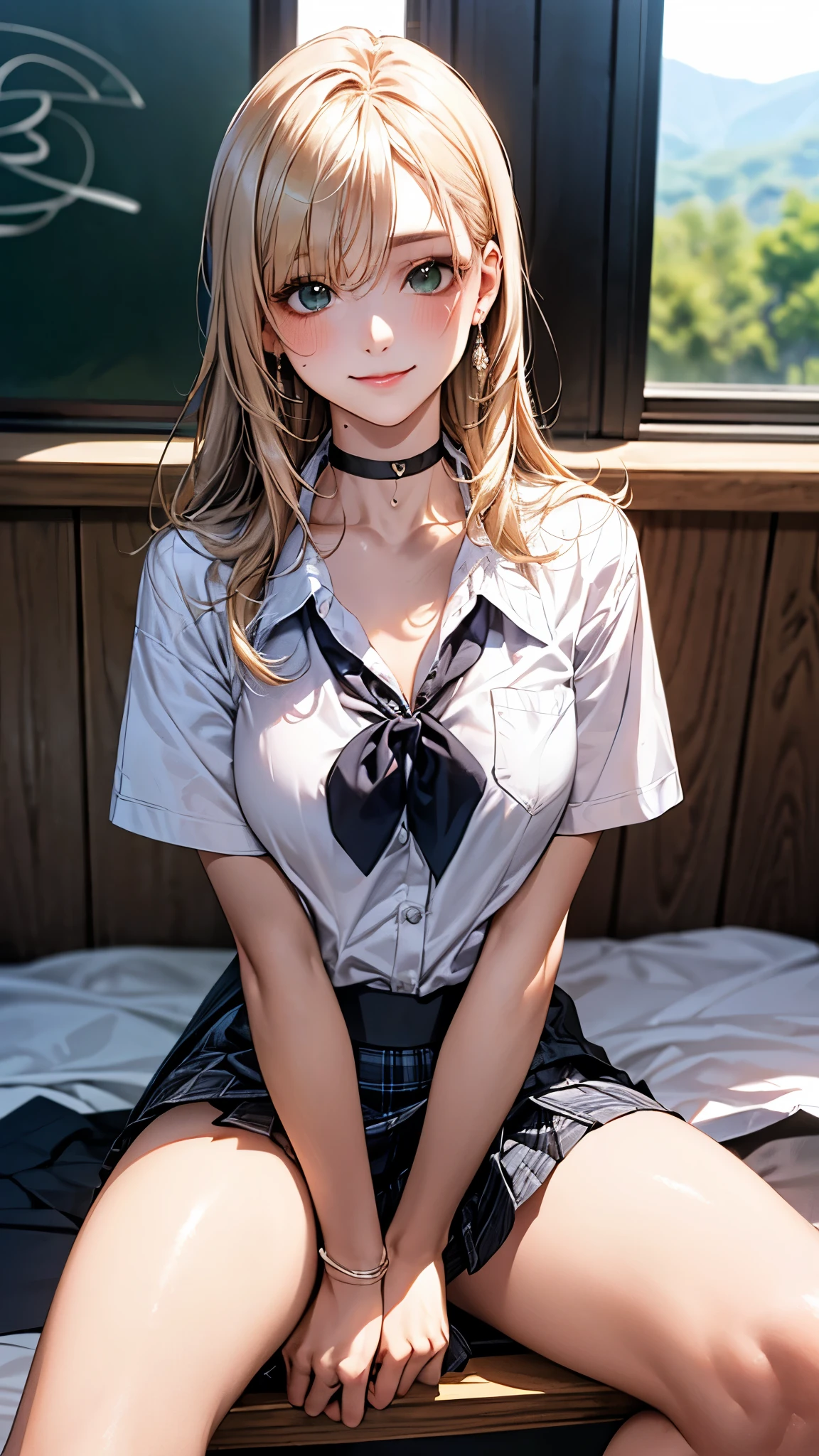 ((highest quality、High resolution、masterpiece))、Blonde、Cosplay、beautiful girl、Embarrassed face、((She lifts her skirt to show her pussy))、Love juice、I'm inviting you to have sex