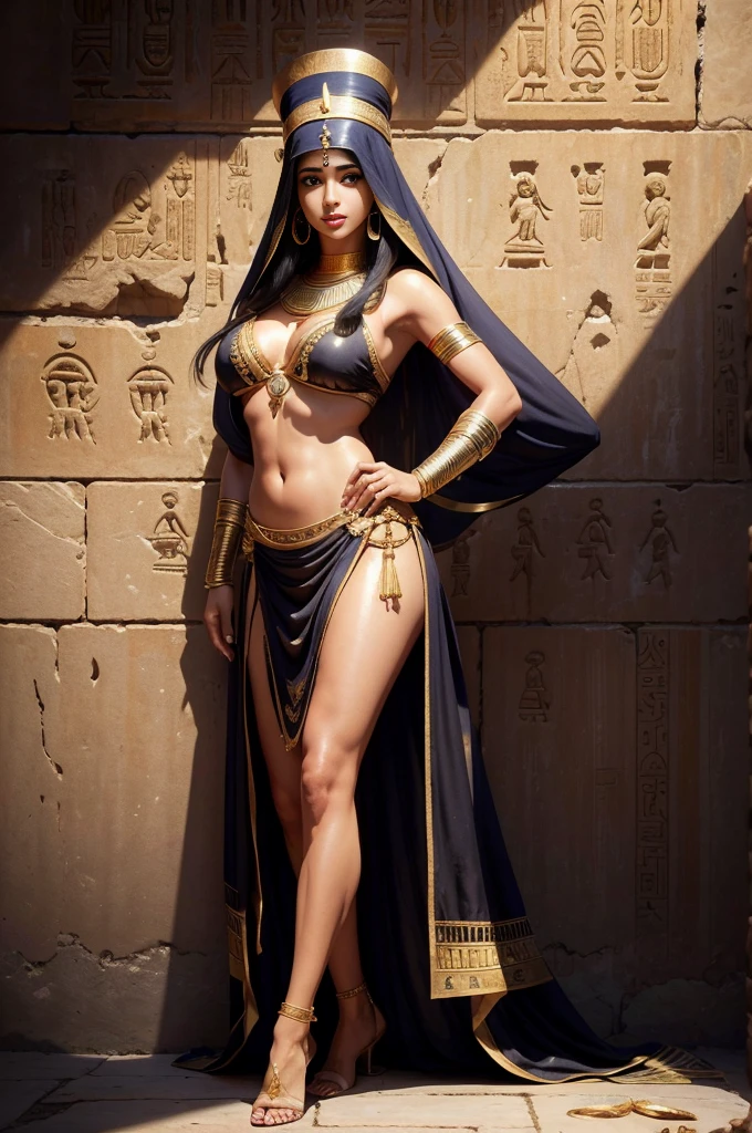 Yvonne Furneaux as an Egyptian priestess, mystical woman, cabelos longos e sedosos, cabelos pretos, brown and hypnotic eyes, corpo esguio, athletic and sensual, wearing an Egyptian virgin priestess robe, cobrindo os seios, Egyptian sandals, holding tightly a ceremonial staff with one hand and with the other a blood-soaked dagger, in front of a sarcophagus where an ancestral mummy rests,Yvonne Furneaux, film composition photography, muito detalhada, extremely high resolution, cores profissionais, luz maravilhosa, luz do dia, 300k resolution, altamente realista, muitos detalhes.