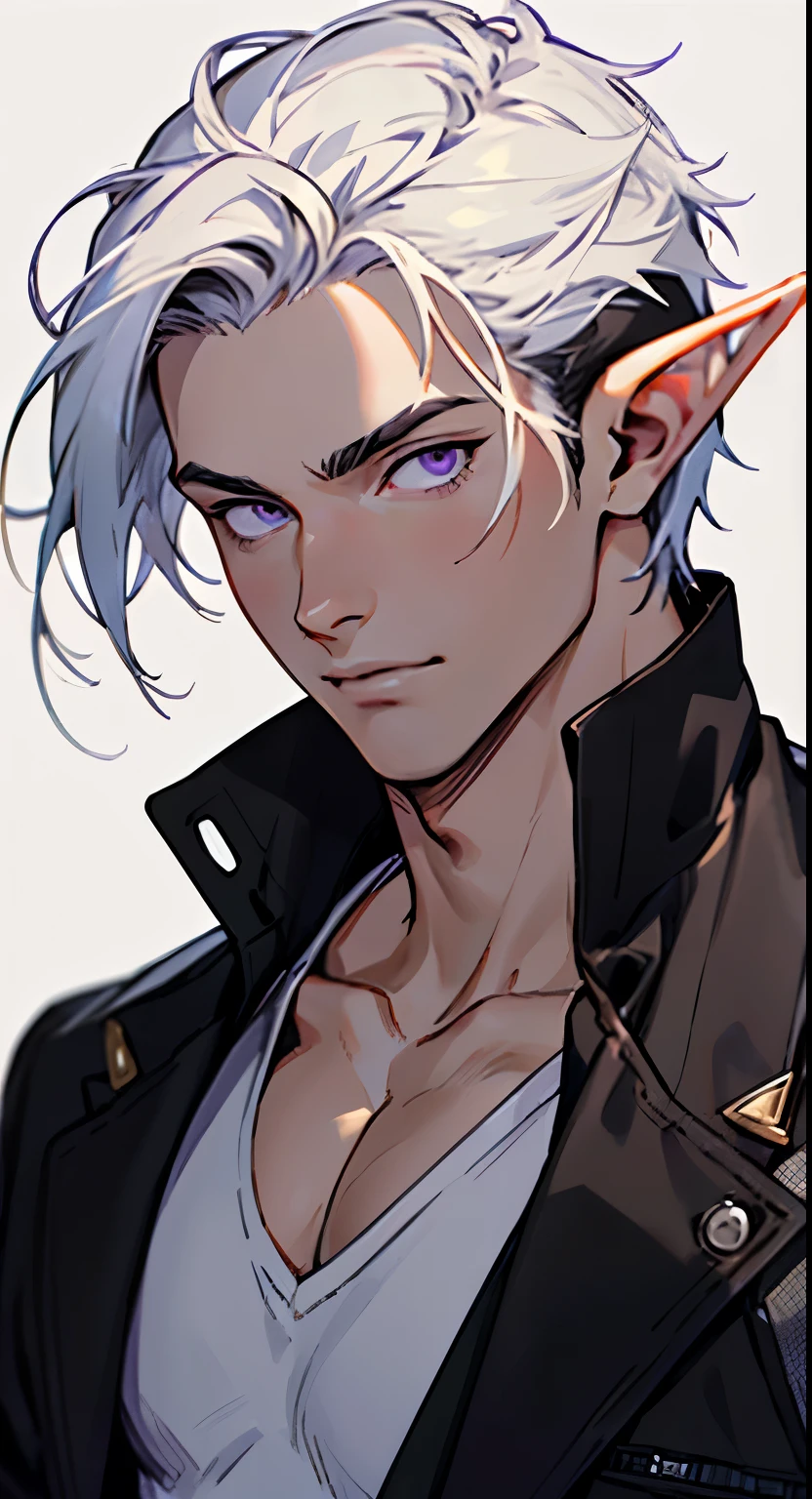 Anime guy with white hair and blue eyes wearing a black jacket - SeaArt AI