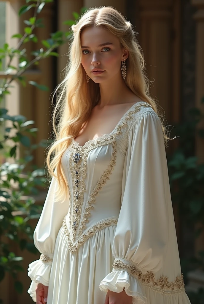 Beautiful woman from medieval times with white clothes typical of the ...