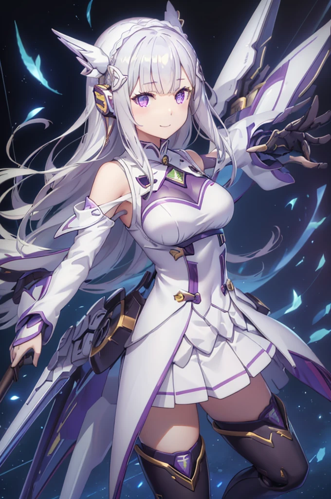 (hyper extreme detailed),(masterpeace),(hyper extreme),(photorealistic),CG,(colour), beautiful lighting,light from the front,solo,Symphonic_Sugar,light blue hair,navy blue eyes,hair ornament,long hair,white long glove,light blue short outfit,(black pantyhose),long skirt,(white high heel:0.8),<lora:Symphonic_Sugar:0.9>