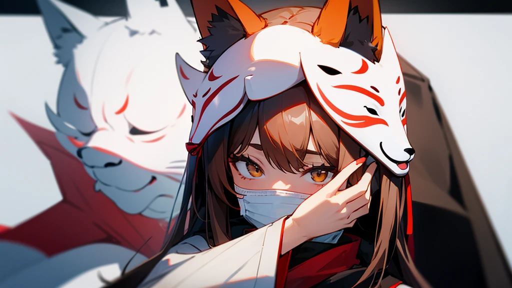 girl, fox mask covering his face