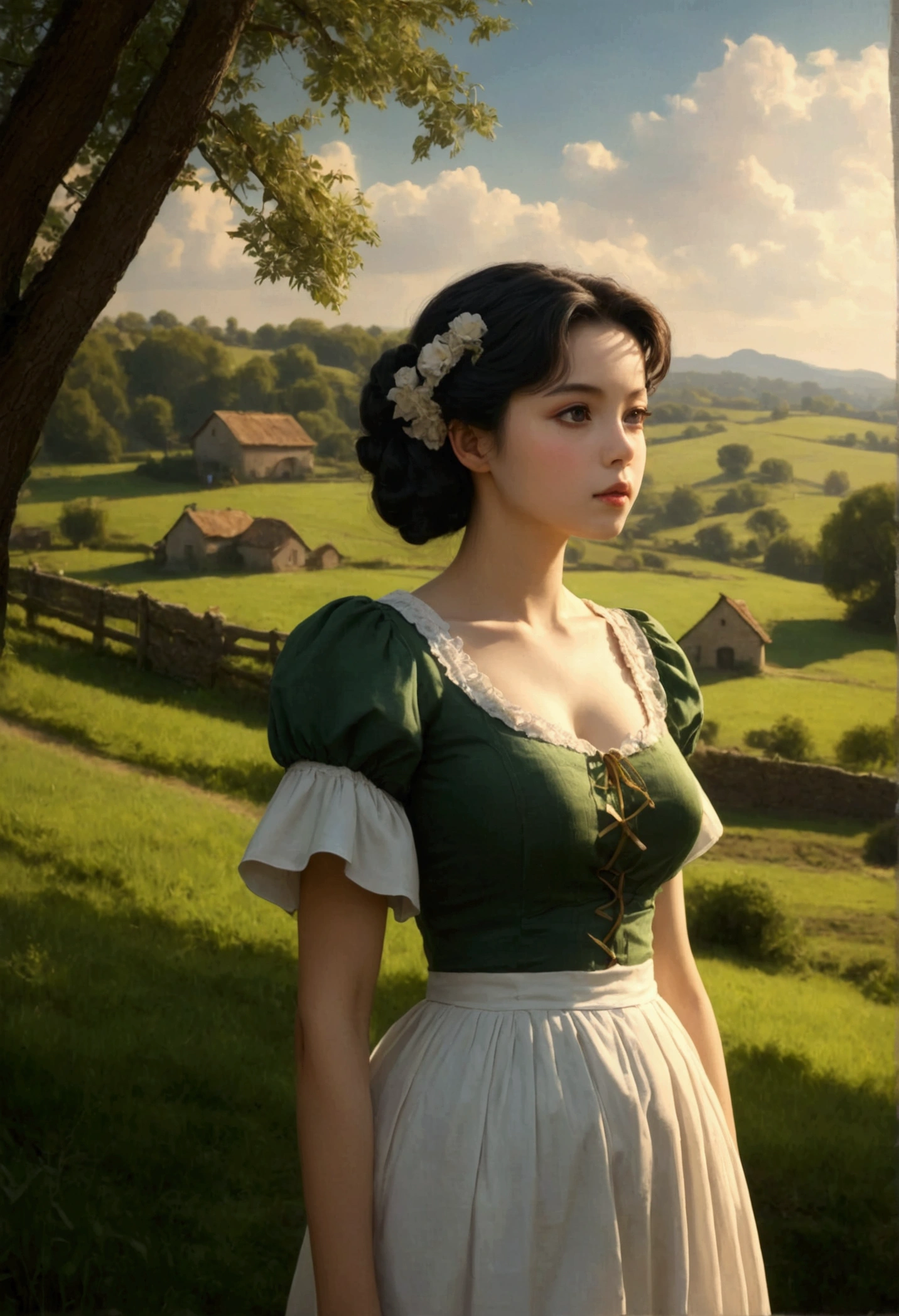 bombshell, in Pastoral idyll background