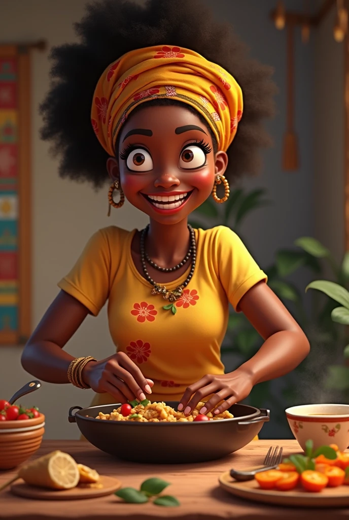 Animation of an Africa woman cooking with a devil smile