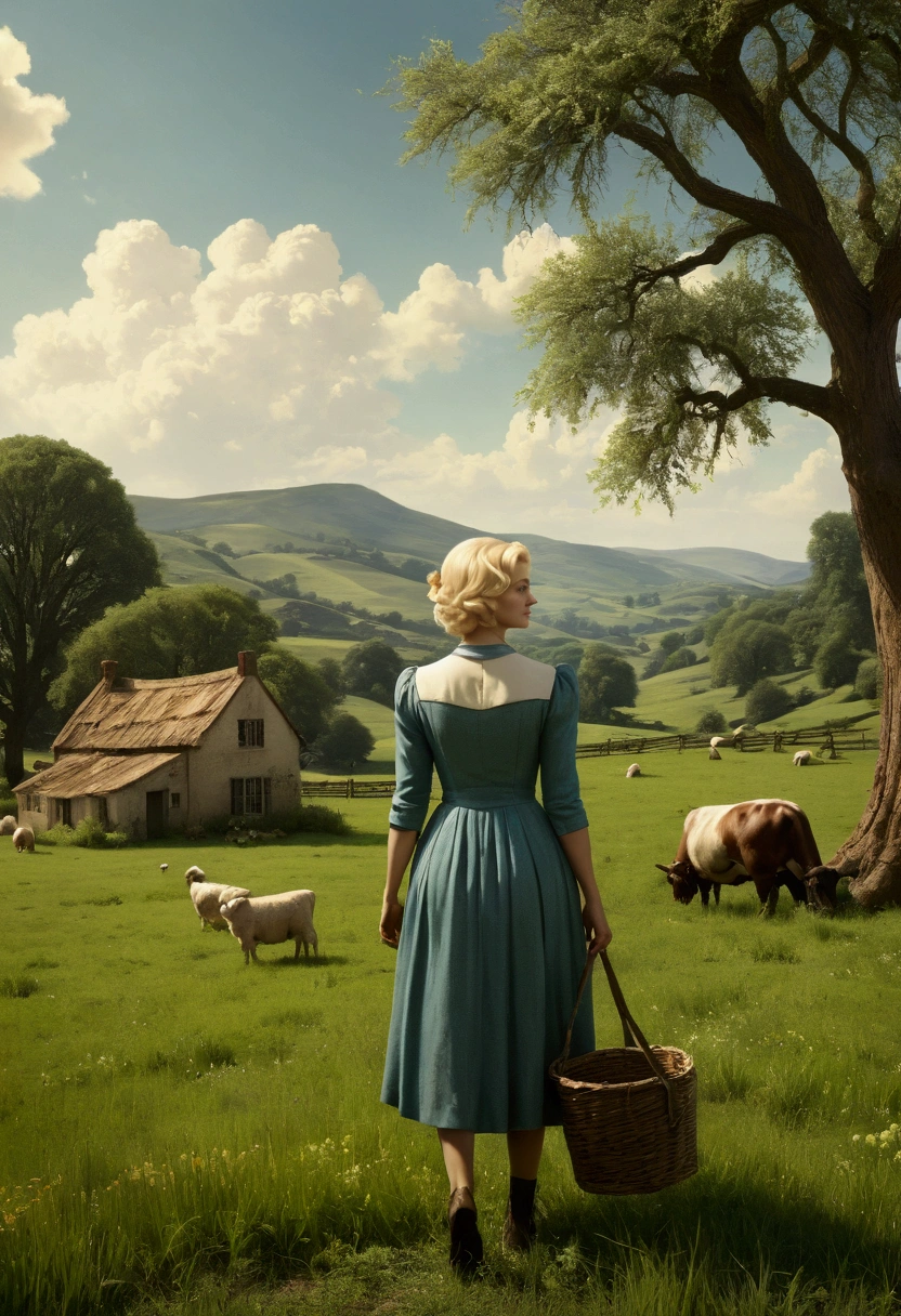 bombshell, in Pastoral idyll background