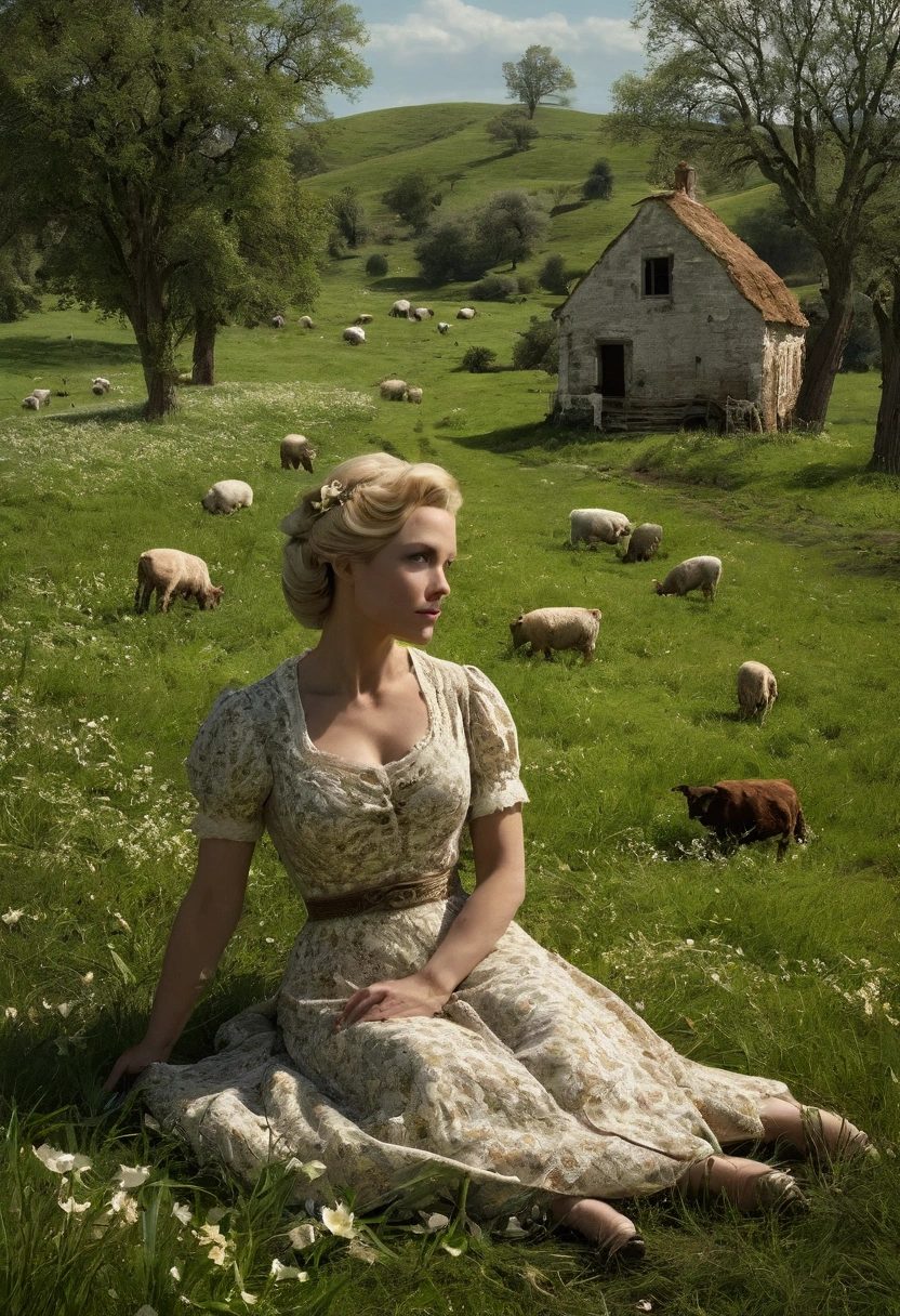 bombshell, in Pastoral idyll background