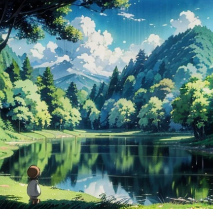 (masterpiece:1.2, best quality),( Very detailed),(((Anime Style))),8k, wallpaper,Pastoral idyll,((cute,beautiful,Baby kitsune)),Rural landscape、natural beauty、(Ghibli Style)