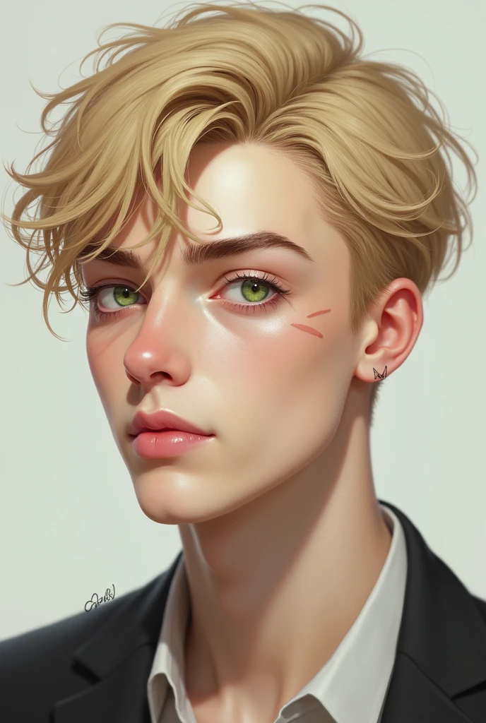 Hello I'm Demian I'm , I have white skin , my eyes are green , below one of my eyelashes I have a nunal , my nose is small my lips I'm not that thick , my eyebrows are perfect , my body is thin with a little muscle , I have a pircis on my right eyebrow , I have the
blond hair ,