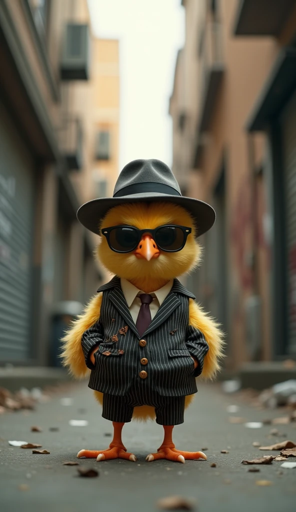 A mini chick dressed as a gangster