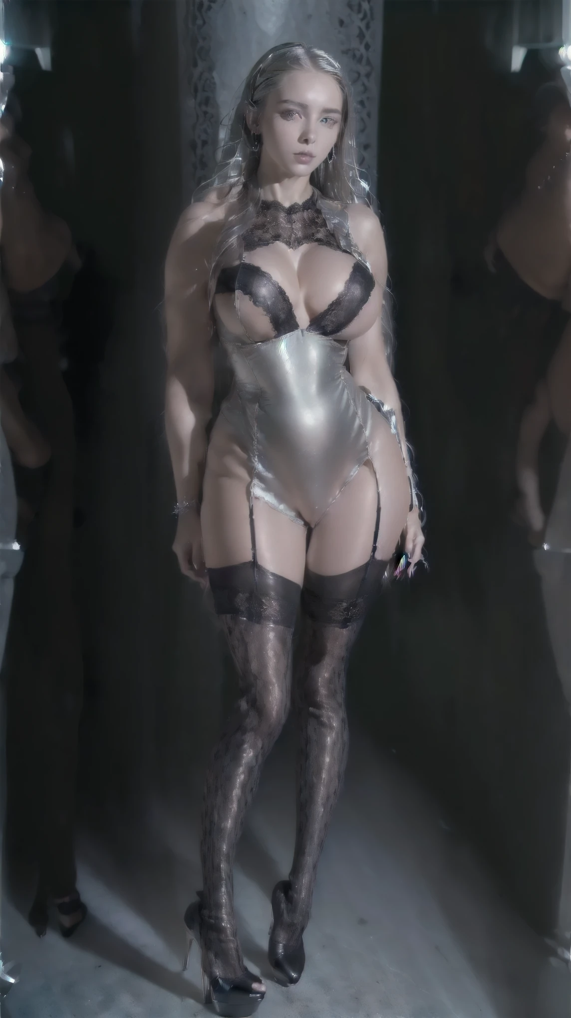 Coelhinha alta e fofa、corpo inteiro、bom estilo、、、、、、、、、、Pernas grossas bronzeadas、、Traje de coelho steampunk rosa（Estilo collant）、、cabelo castanho claro、Rosto limpo、 quarto decorado, Standing seductive pose，one piece body lingerie, legs, a lot of dark jewelry：1 emma watson）， true masterpiece， best quality， RAW photography， realisticlying， cute face，(long flowing blond hair), Incredibly Ridiculous res， Beautiful beauty， ear studs， (Long silver hair，jewelry, (Black lace-trimmed stockings)，(highheels)，depth of fields， A high resolution， ultra - detailed， filigree， RAWE is very detailed， very detailed eyes and faces， Sharp pupils， realistic pupil， tack sharp focus， cinematic lighting，full bodyesbian，Bigboobs，long legs，Look from the front，inside a dark gothic stone castle，dynamicposes, PERSEPHONE, PERSEPHONE, persefone, (SFW:1.5),  (full body:1.8), (upper body up:0.3), (hyper realistic:1.4), (realistic:1.3), (best quality real texture skin), Detailed eyes, detailed face,[long hair hair]:1.8), (full body:1.8), (upper body up:0.3), (hyper realistic:1.4), (realistic:1.3), (best quality real texture skin), Detailed eyes, detailed face, PERSEPHONE, persephone, (SFW:1.5) Hyperrealistic