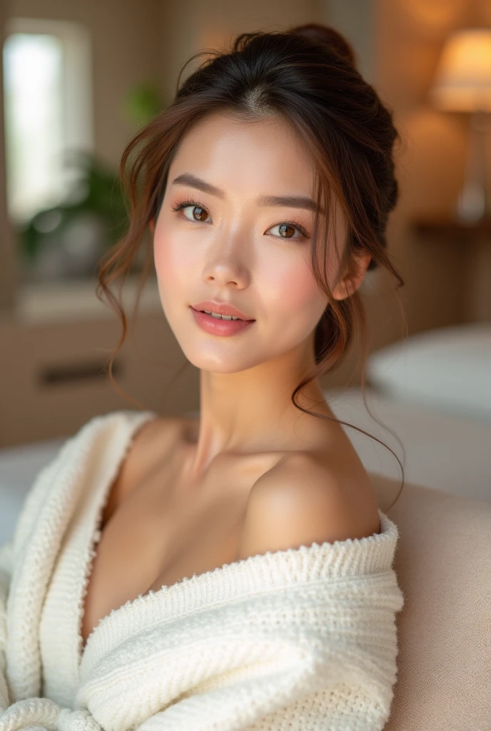 (A hyper-realistic、reallistic、top-quality、Raw photography、​masterpiece:1.3)、(Hoihoi:1.2)、(A hyper-realistic), (illustratio), (Hi-Res), (in 8K), (ighly detailed), (The best illustrations), (beatiful detailed eyes), (top-quality), (ultra-detailliert), (Master masterpiece), (详细的脸)、sixty years old、cheekbones stand out、Wrinkles at the corners of the eyes、、drooing eyes,full of sweat、Heavy sweat、Mature and attractive woman、bbw、Chunky lips、shiny lips、Saggy udder、Large areola exposed、Saggy udder、A smile、​masterpiece、top-quality、fully body photo、High subcutaneous fat、Washstand、soaked