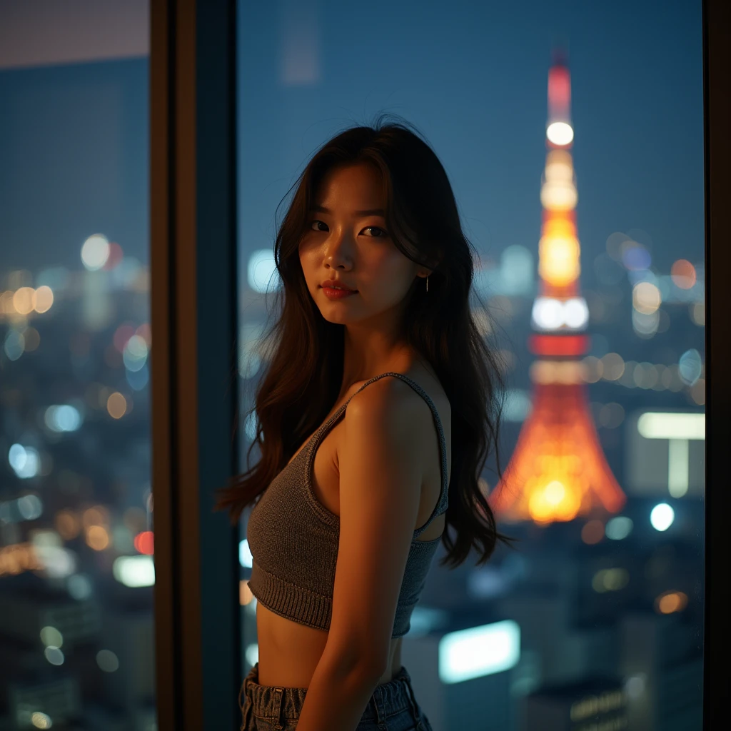 (​masterpiece), top-quality, 超A high resolution,Teenage girl in 5 Japan, Cyberpunk Stunning cityscape,Japan girl standing on the veranda、posterior view、small ass、Wearing white underwear、large full breasts。Scorching sun, extra very short hair, off shoulders, neon color, flushed, Stunning daytime sky, 电影灯光, Photorealsitic, real looking skin, nffsw,