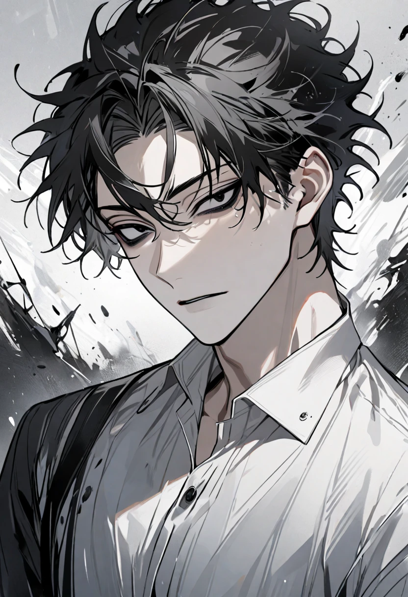 man,  Handsome,  short black hair , black eye color,  White Shirt , 