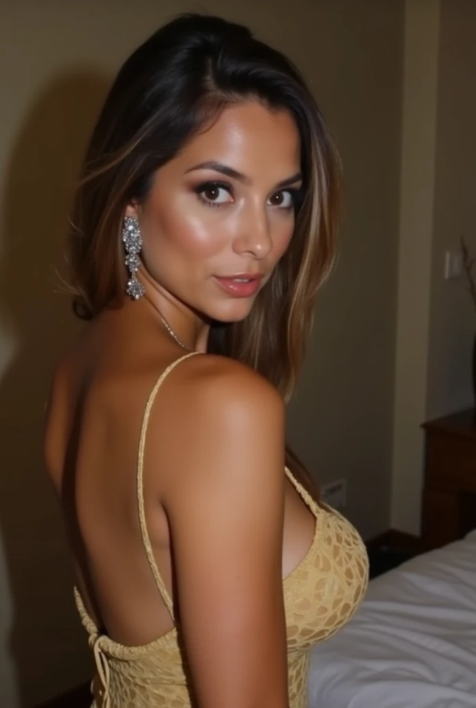 super Realistic beautiful tick ass blonde latina paola with perfect body, perfect face, perfect eyes and perfect ass sexy pose wearing a beautiful sexy dress at a very luxury cruise