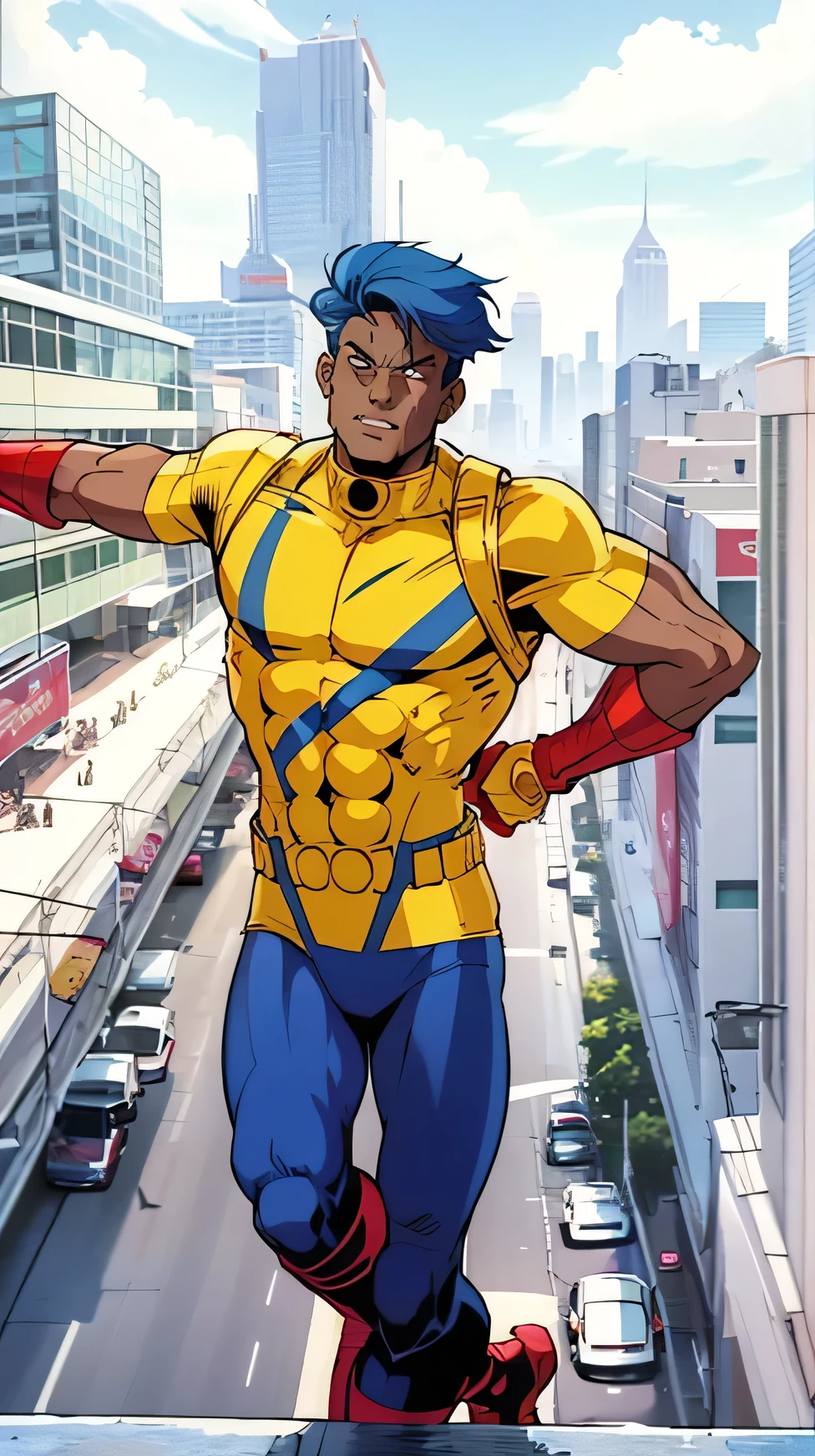 there is a man standing on a bridge with his arms out, 4 0 years old man, 5 0 years old man, jayison devadas style, jayison devadas, about 3 , he is about 50 years old, he is about 5 0 years old, he is about 40 years old, he is about 4 0 years old((X-men TaS Style)), retro artstyle,90s comic book style,Marvel Comics,X-men the Animated Series