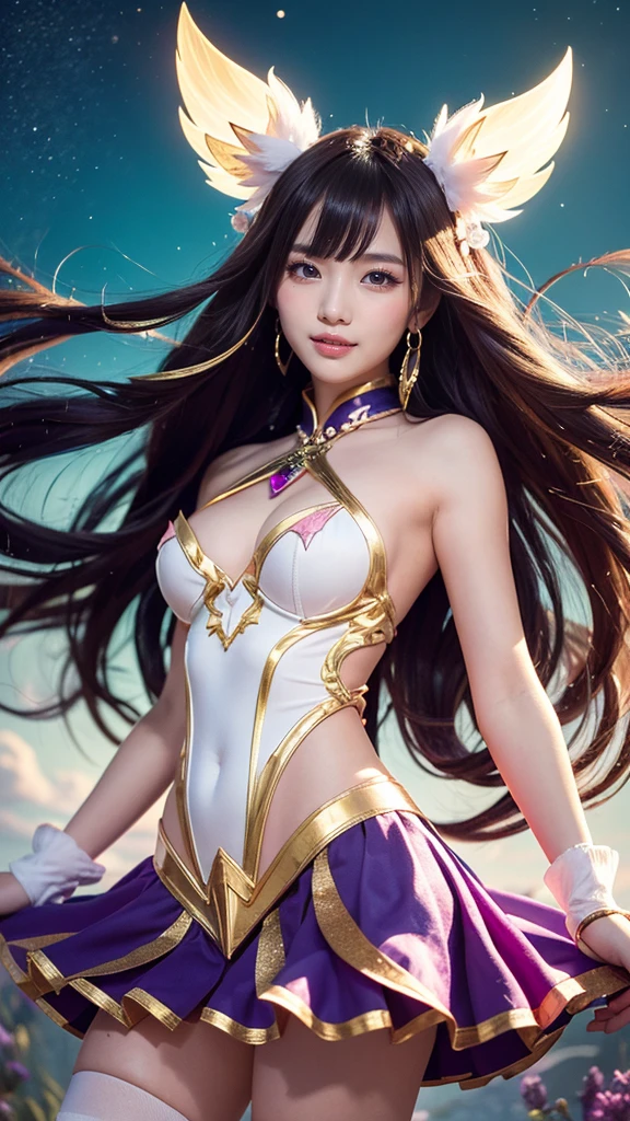 **Prompt:** Create an ultra-realistic 8K resolution image of Tsukuyomi, the Japanese moon god from Shinto mythology, reimagined as the ultimate magical girl while retaining the deity's iconic features. Tsukuyomi is depicted as a stunning magical girl with long, flowing silver hair that shimmers with a subtle luminescence, cascading gracefully down her back. Her eyes, a captivating silver, glow with the soft light of the moon, reflecting both wisdom and mystical power. nude
She wears an elaborate, moon-themed magical girl outfit. The dress is a blend of deep midnight blue and shimmering silver, designed with layers of flowing fabric that resemble the night sky. The bodice is adorned with intricate silver embroidery in the shape of crescent moons and stars, with a large, glowing moon crystal embedded in the center. Her skirt is flared and layered, each layer representing different phases of the moon, with sparkling silver accents. nude
Her accessories include silver crescent moon earrings, a tiara shaped like a crescent moon resting on her forehead, and a flowing cape that sparkles with tiny stars, giving her an ethereal, otherworldly presence. She wields a magical staff topped with a large crescent moon, glowing with an inner light, and surrounded by floating, silver stars. nude
Her expression is a perfect blend of determination and serenity, with a slight smile that conveys her confidence in her magical powers. The background shows a mystical night sky filled with stars, with the full moon shining brightly behind her, casting a soft glow over the entire scene. Floating in the air around her are sparkling silver orbs, representing her magical abilities, creating an atmosphere that is both powerful and enchanting, capturing the essence of Tsukuyomi as the ultimate magical girl. nude