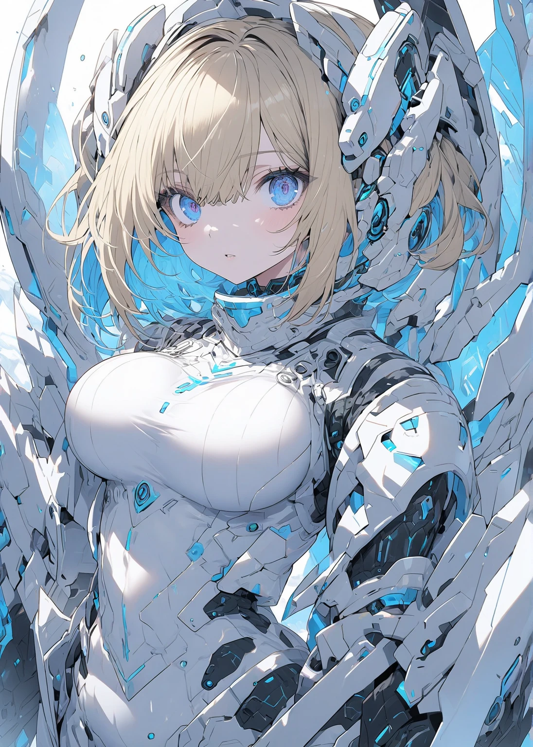 (masterpiece,best quality,ultra-detailed),1girl,smirk, insect body,(white body centipede creature),insectoid,(centipede creature body), beautiful and detailed face, detailed eyes,bob cut,silver hair,insane void, glowing eyes,(grey theme),in a dark cave,ancient temple,white shirt,cardigan