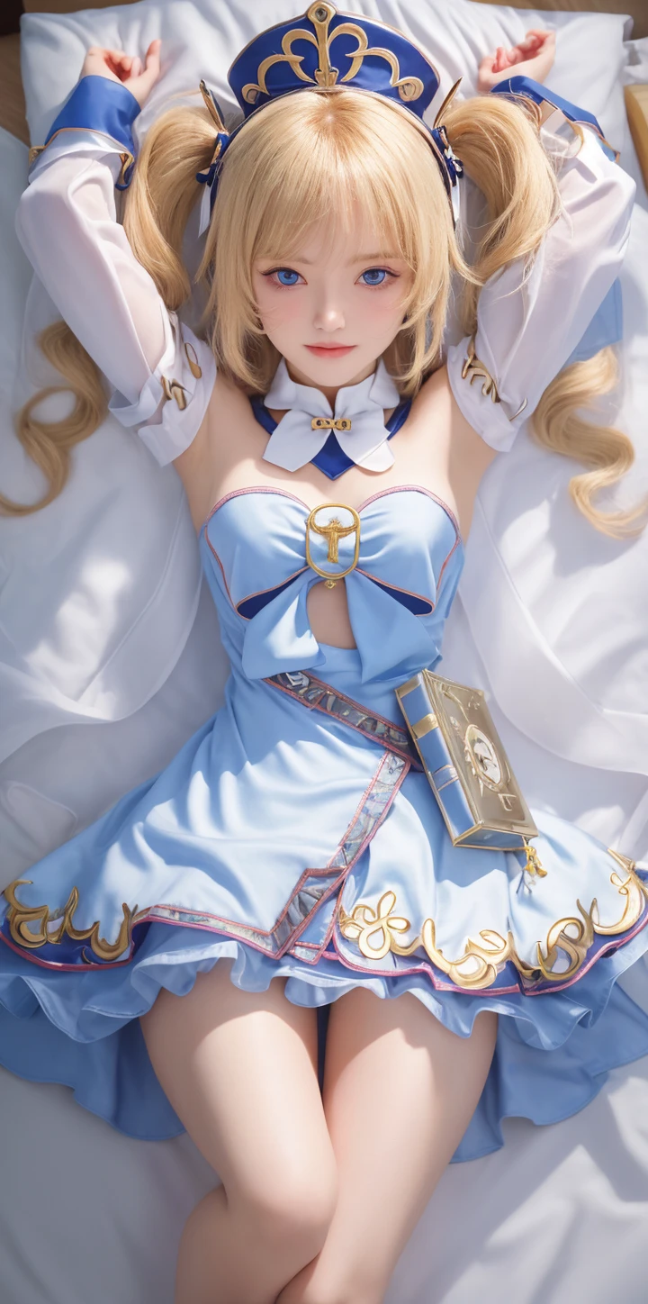 ((Highest quality、High resolution))、Beautiful woman、Perfect body、Beautiful and bountiful breasts、(tits)、long blond、bangs、Blue and white、Embellished blue sexy dress、skirt、(((Showing panties、I'm tempting you、A woman opening her legs and inviting sex)))、Outdoor Scenery