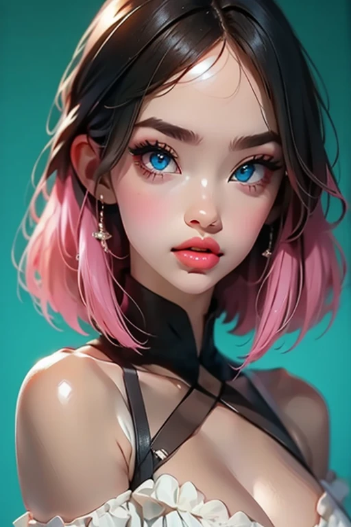 KOREAN Webtoon, beautiful young Korean idol, 20 year old cute, Detailed and intricated Harley Quinn from DC comics, aesthetic, wearing punk outfit, highly detailed eyes, sexy, pastel hair, digital art, illustration, art by Carne Griffiths, adorable face, flawless skin, portrait photography, frontal view, perfect detailed symmetrical eyes, perfect face symmetry, perfect teeth, crisp quality, intricate details, realistic skin texture