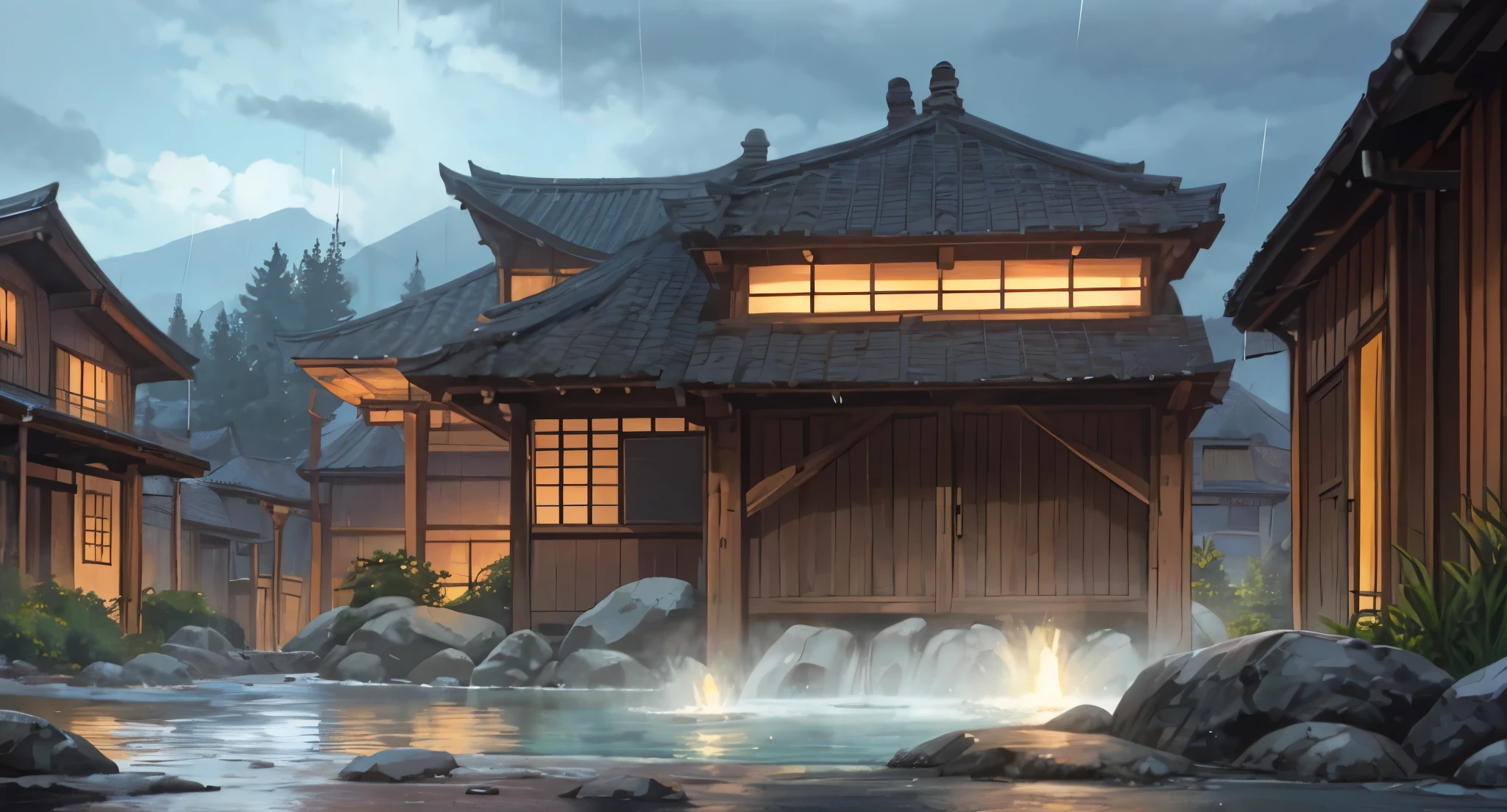 Bansho Spa ( Basu Onsen, Bashō onsen ) is a hot-spring located in Octagon Village that is the biggest tourist attraction in the village. The spring is named after the legendary Bansho Fan and has healing powers.
Rainy Sky. (Raindrops falling)
(Daytime) ((Light Sky)) (GREY)
(No humans) (No People) (No Citizen) (No Pedestrians)
High Quality,
UHD Quality,
2k,
4K Resolution,
8K Resolution,