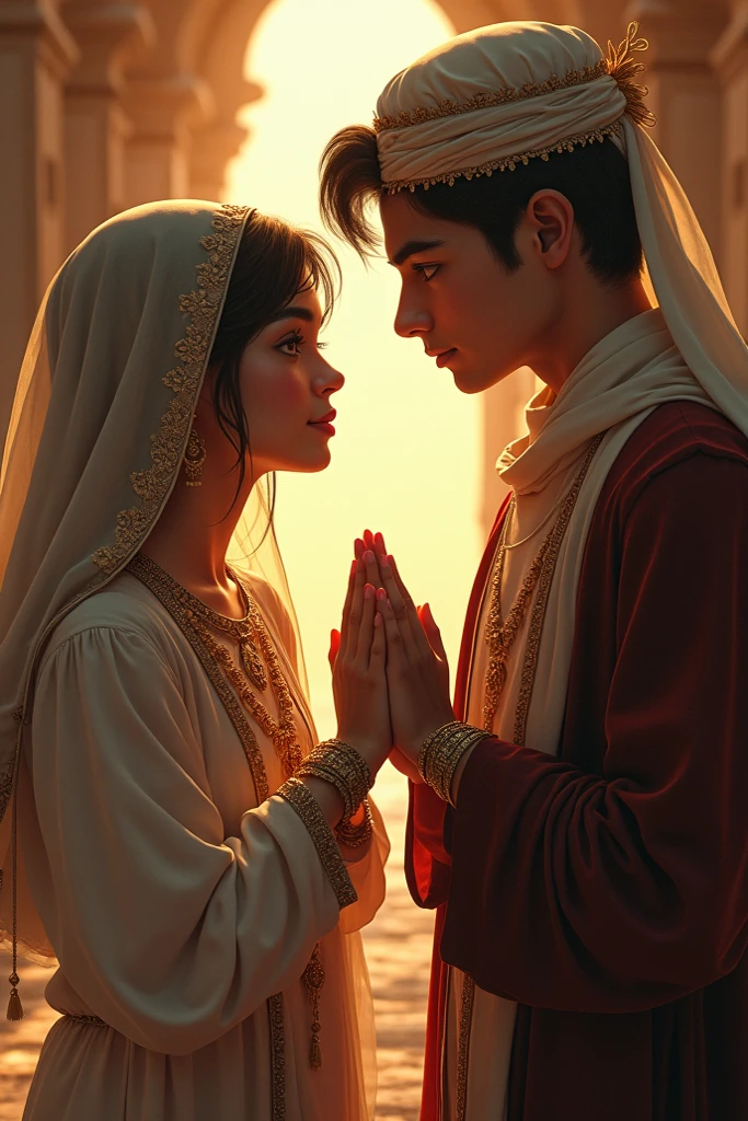 Hindu boy holding Muslim hijab girl with big tits