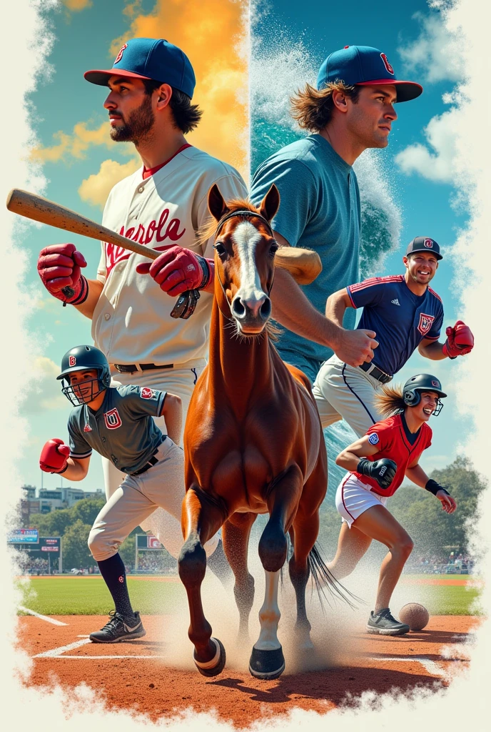You can make a collage of six sports that are baseball , surf ,riding, boxing, Football and athletics separately