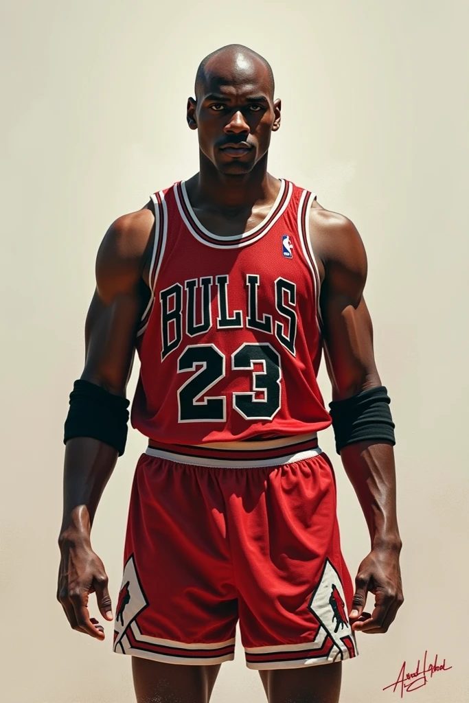 Illustration, cartoon, HQ 80s, Michael Jordan, adobe illustration style, comic hq style, lines black , stroke blak, shadows black, Dark brown skin, Cartoon,, Michael Jordan,  Jordan 23, Chicago bulls, red Jersey


