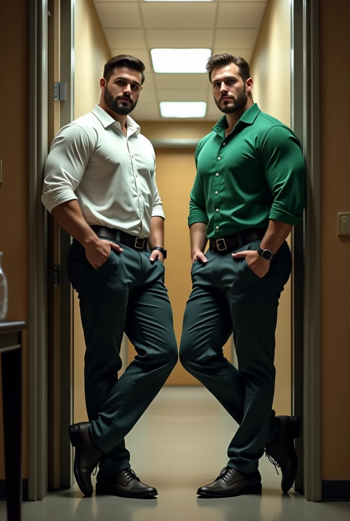 45 yers old，Guardiola, ，Shirtless，Tong，Bulge，office room，Two people kissing，black long socks，Thin，musculature，lbeard，fortitude，artwork of a，tmasterpiece，k hd，an look of enjoyment，green color，lace Thong，