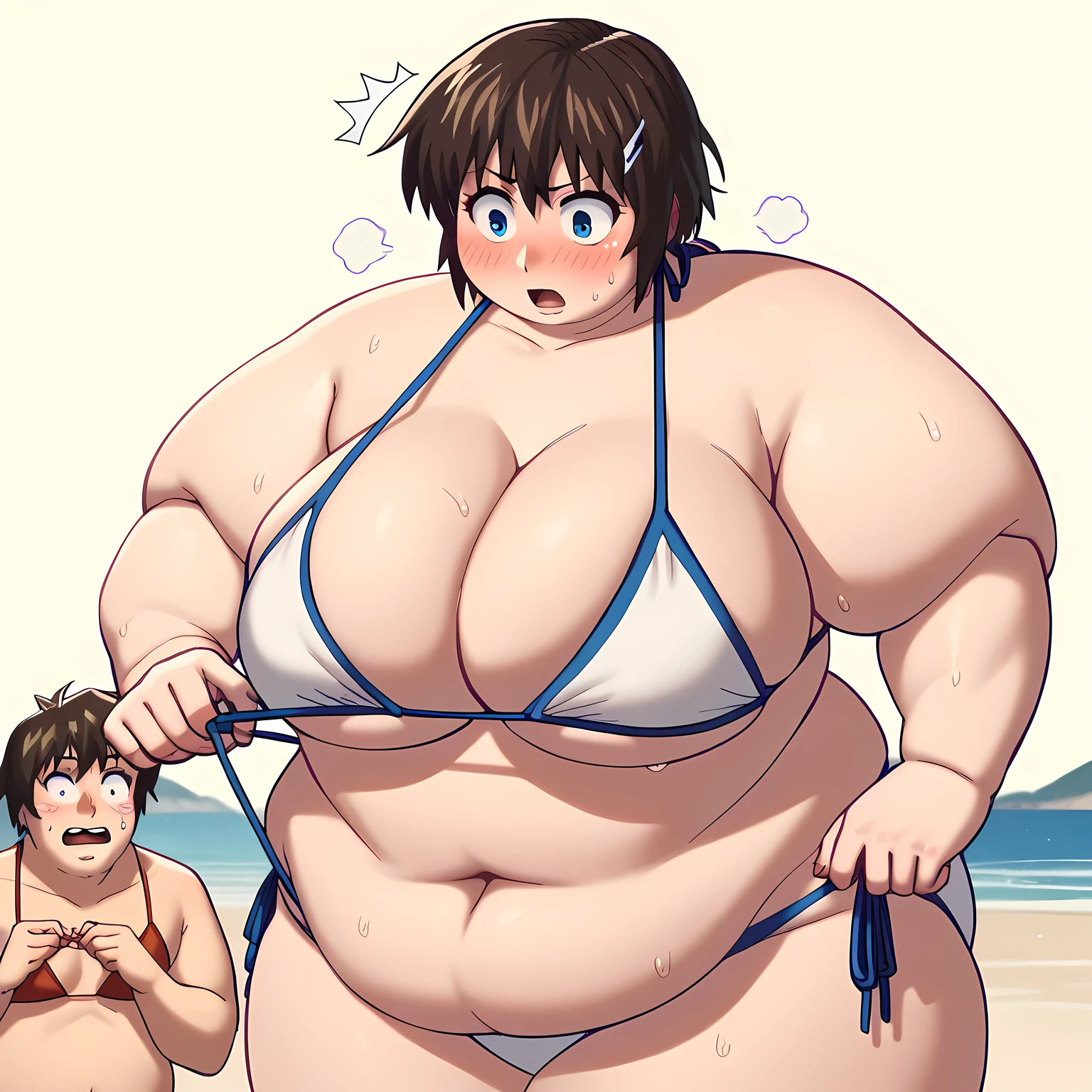 Shimizu_Kaoru Shimizu Kaoru Major S5 OVA
Clip Skip: 2

default: 1 girl,Shimizu_Kaoru, Shorthair, brown hair, blue eyes, Big Breasts

Major ,  but 、 images of opening Bikini cleavage with both hands are much harder to find than you might think.

Big Breasts 　Beach　Inside the Beach House 、Bikini　Displeased　blush　Surprised　　　nsfw.
　 wet .　 middle-aged fat old man:(Harassment、Look at the chest、)　 middle-aged fat old man on her bikini:(grab bikini、bikini pull、lift bikini、bikini shift、Bikinipull、take off bikini、underboob、bikini lifted、bikini rises greatly)　fat, chubby, obese, gigantic arms and legs, large breasts open mouth, out of breath
