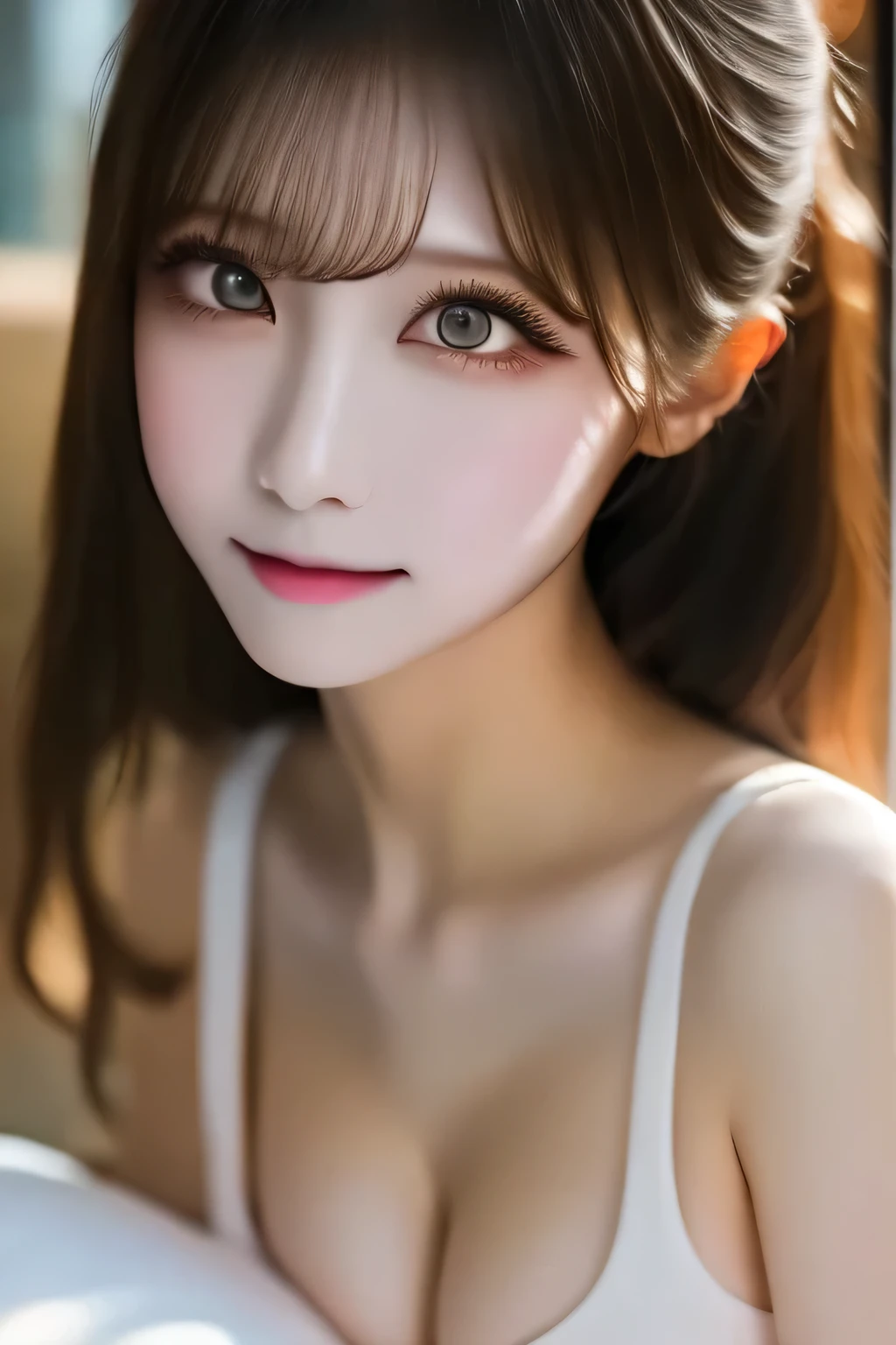  Nikon RAW photo, 8K Yen,  Fujifilm XT3 , masterpiece, Shirt pink quality, Realistic, photoRealistic, ( bed), (Sheet), (Lying on a pillow), (Kyahaha!: 1.1),  best quality, ( detailed facial features), ( eyelash : 1.1), ( depth of field: 1.1), (chromatic aberration: 1.1), ( caustics: 1.1) goddess