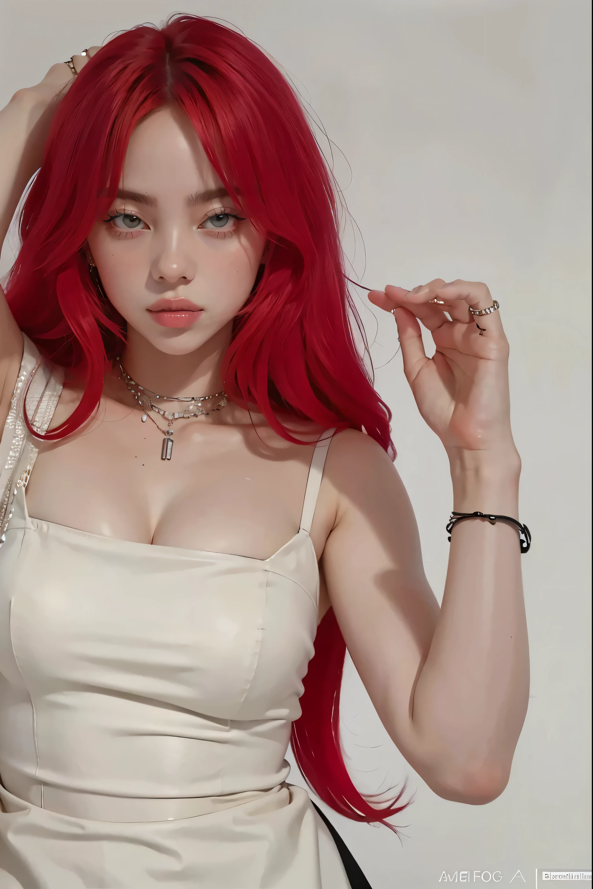 Arafed woman with red hair holding a bag and a knife., red wig, dyed red hair, bella poarch, Kim Jennie, lalosa manobal, bright red hair, asian portrait, ulzzang, vibrant red, Red fire, crimson crimson red hair, rich red, Red color, too red, rode well, with long red hair, long red hair, asian teen idol kpop asian cute ulzzang korean asian japanese 19 years old