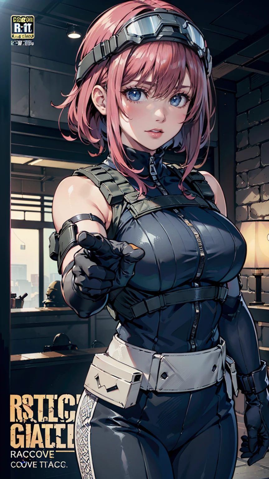 by rubio, short hair, Bangs Hair, Red eyes, Pale skin, muscular, bodybuilder, big breasts, thick thighs, round buttocks, happy buttocks, wide shoulders, Wide hips, sexy smile, leg warmers, sleeveless, superhero flying, (Avril Lavigne)(1 girl), J-Cup Breasts, huge muscles