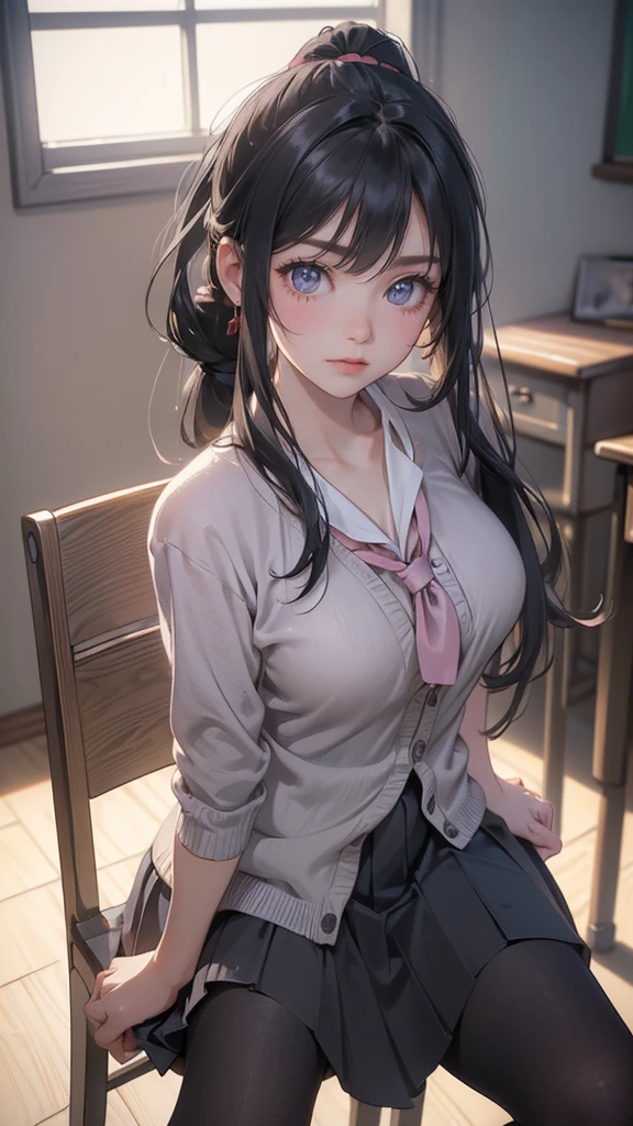 (masterpiece: 1.3), (Maximum resolution: 1.2), (Ultra High Definition TV: 1.2), Cinematic Light, 8K resolution, Detailed facial features , (Sharp focus: 1.2）, (Focus on the face:1.2),Perfect Style, Beautiful Face, Acura, Anatomically correct, Highly detailed face and skin texture, Beautiful Eyes,Beautiful Eyes, Thin eyebrows, Glitter Eyeliner: 1 Natural Cheeks, Glowing Skin, Fair skin: 1.2, (Glossy Lips: 1.4),、 (Embarrassed look: 1.2),Highly detailed face and skin texture, Natural Cheeks, , Glossy Lips: 1.4,Perfect Style、Cleavage、Soft Breasts、（White mucus on chest:1.4）（White mucus on thighs:1.2）、 blush、A humiliating look、Anxious expression、A look of humiliation、Embarrassed look、Glare、anger、sorrow、tears、Open your knees、Spread your legs、 White underwear、Sparkly little earrings and necklace、Disheveled clothes、White panties、sweating、Thin underwear、stockings、Year: 18-year-old, A clean-cut woman,1 person、 Upward-facing chest, Black brown hair、blonde、Silver Hair、Blue-gray eyes、Greenish-gray eyes、night classroom、(High School Uniform:1.2)、masturbation behavior、Masturbation、