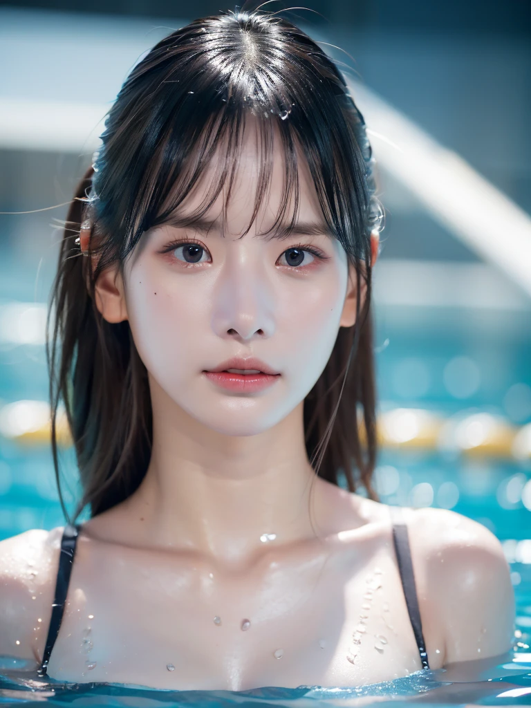 naked, wet, swimming stadium, stadium spotlight, small breast, extremely detailed eyes, extremely detailed face, best quality, extremely detailed, one person, one girl, ultra-detailed, (realistic, photo-realistic:1.3)