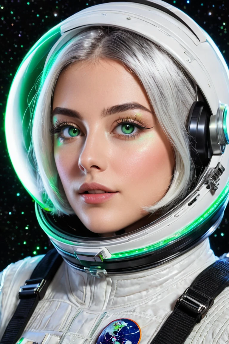  Close-up of an improved masterpiece:1.5)0.9], (Northern Lights and astronauts :1.2) large breasts and thin thighs  ( Messy silver hair :1.1) (heterochromia:  xanthochromia and green eyes:1.2) (Space helmet:1.0) ( Colored stars in the eyes:1.0) (A radiant glow:1.1) ( Thick lips:0.9) (fat vagina)