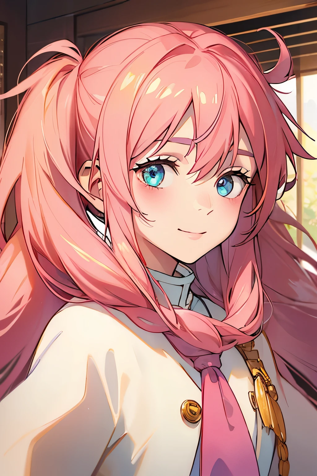 best quality, high quality,ulutra detailed,16k,line art,hard-edged,upper body,beautiful detailed eyes,deep detailed eyes,surrounded by many flower,pink hair,low twintails,long hair,curi inside hair,yellow hair,,Middle school students,doctor’s coat,low twintails,long hair,curi inside hair,smile,shy,beautiful detailed eyes,deep detailed eyes,no background