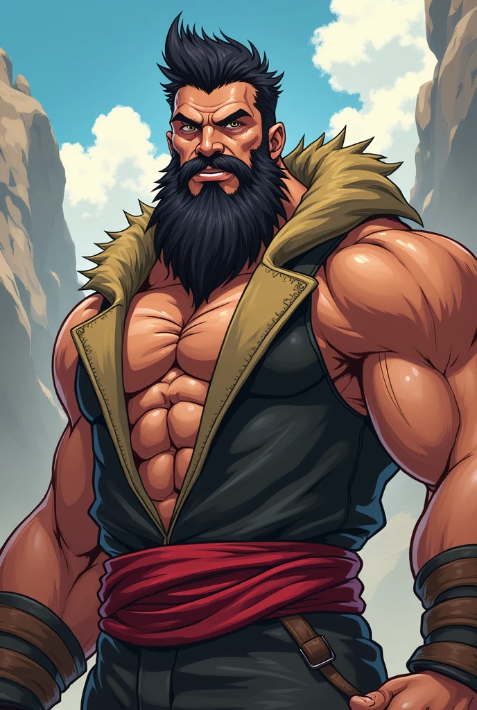 orc, huge muscles, beefy, big chest, hairy, beard, bara, cute, anime